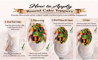 How to Apply_Juneteenth Bold and Beautiful Edible Image Cake Topper – Pre-cut 8" Round Icing Sheet