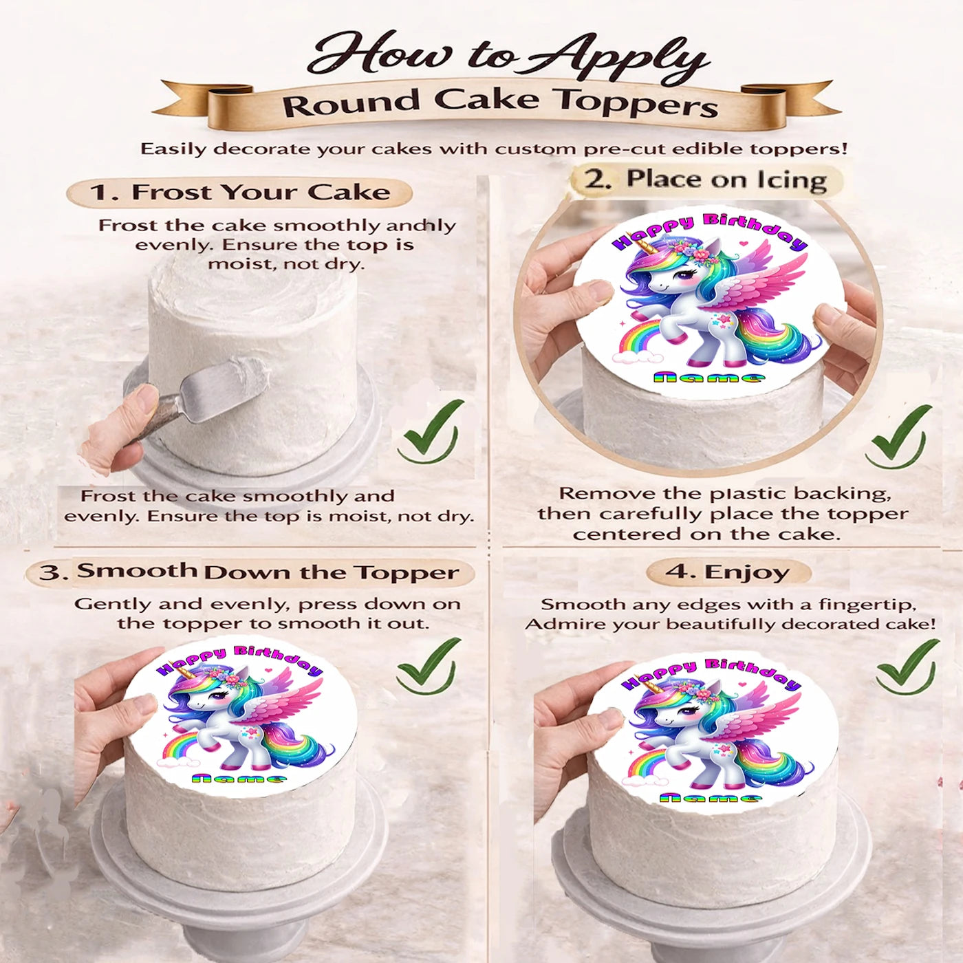 How to Apply Magical Unicorn Birthday Edible Image Cake Topper –  Precut 8" Icing Sheet – RA Pape