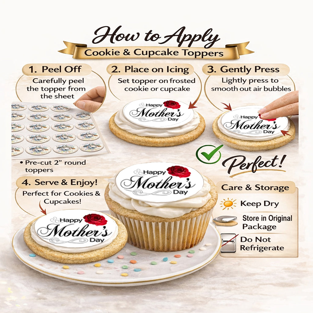 How to Apply Mother's Day Red Rose Edible Image Cookie & Cupcake Toppers