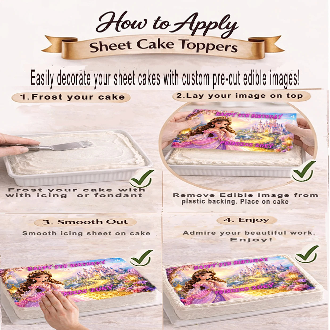 How to apply Princess Birthday Edible Image Cake Topper - 1/4 Icing Sheet - RA Pape