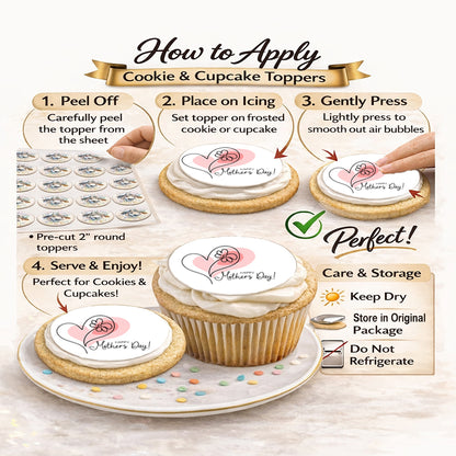How to Apply Ready to use Mother's Day Heart Edible Image Cookie & Cupcake Toppers