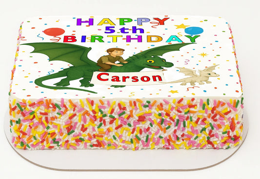 How to Train Dragon Edible Image Sheet Cake Topper on specked cake