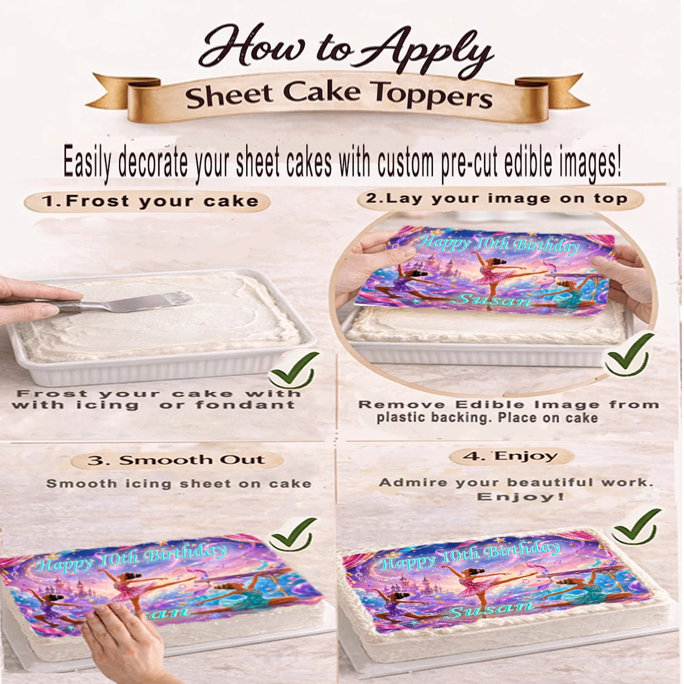 How to apply Ballerina Birthday Edible Image Cake Topper - 1/4 Icing Sheet - RA Pape