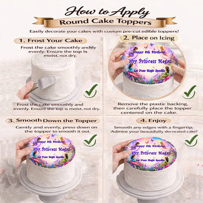 How to apply Custom Edible Image Cake Topper - Fairy Princess Birthday - Precut 8 " Icing Sheet -  RA Pape