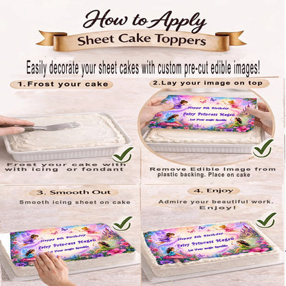 How to apply Custom Edible Image Cake Topper - Magical Fairy Princess Birthday -1/4 Icing Sheet - RA Pape