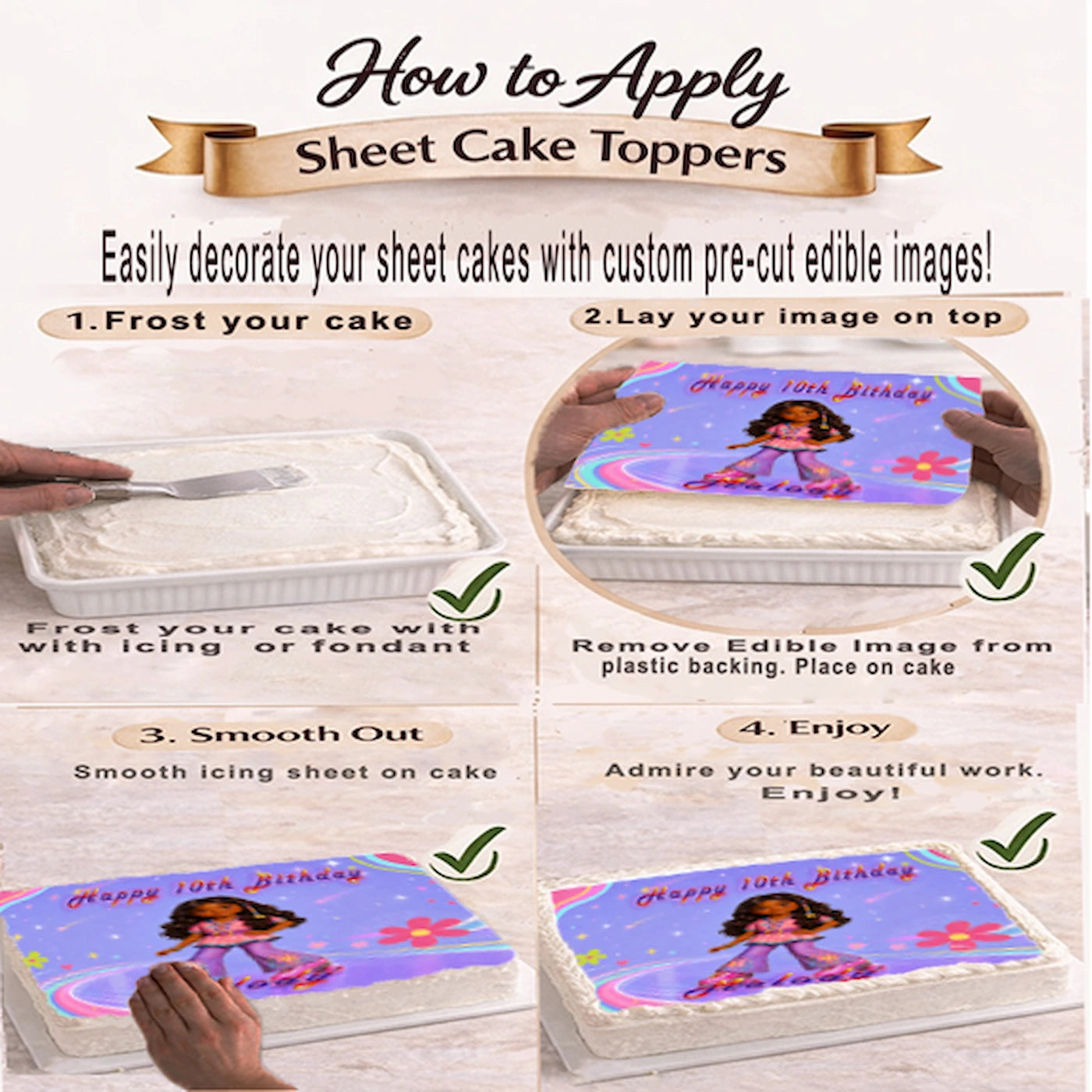 How to apply Fashion Doll Roller Skater Edible Image Cake Topper - 1/4 Icing Sheet - RA Pape