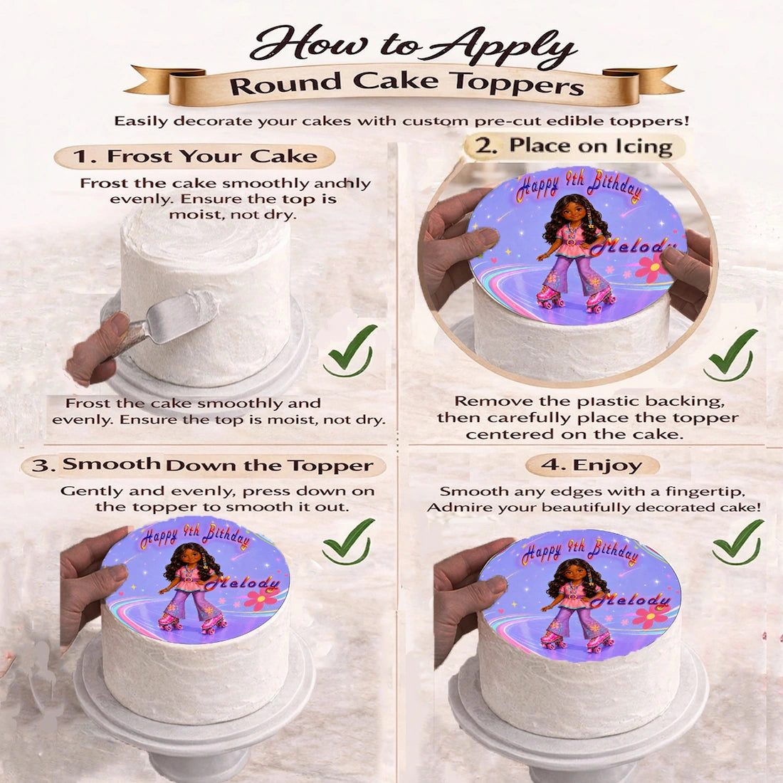 How to apply Fashion Doll Roller Skater Edible Image Cake Topper - precut 8" Icing Sheet - RA Pape