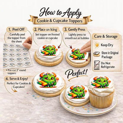 How to apply Halloween Edible Image Cookie & Cupcake Topper Little Monsters - 20- 2" Precut Icing Sheet- RA Pape