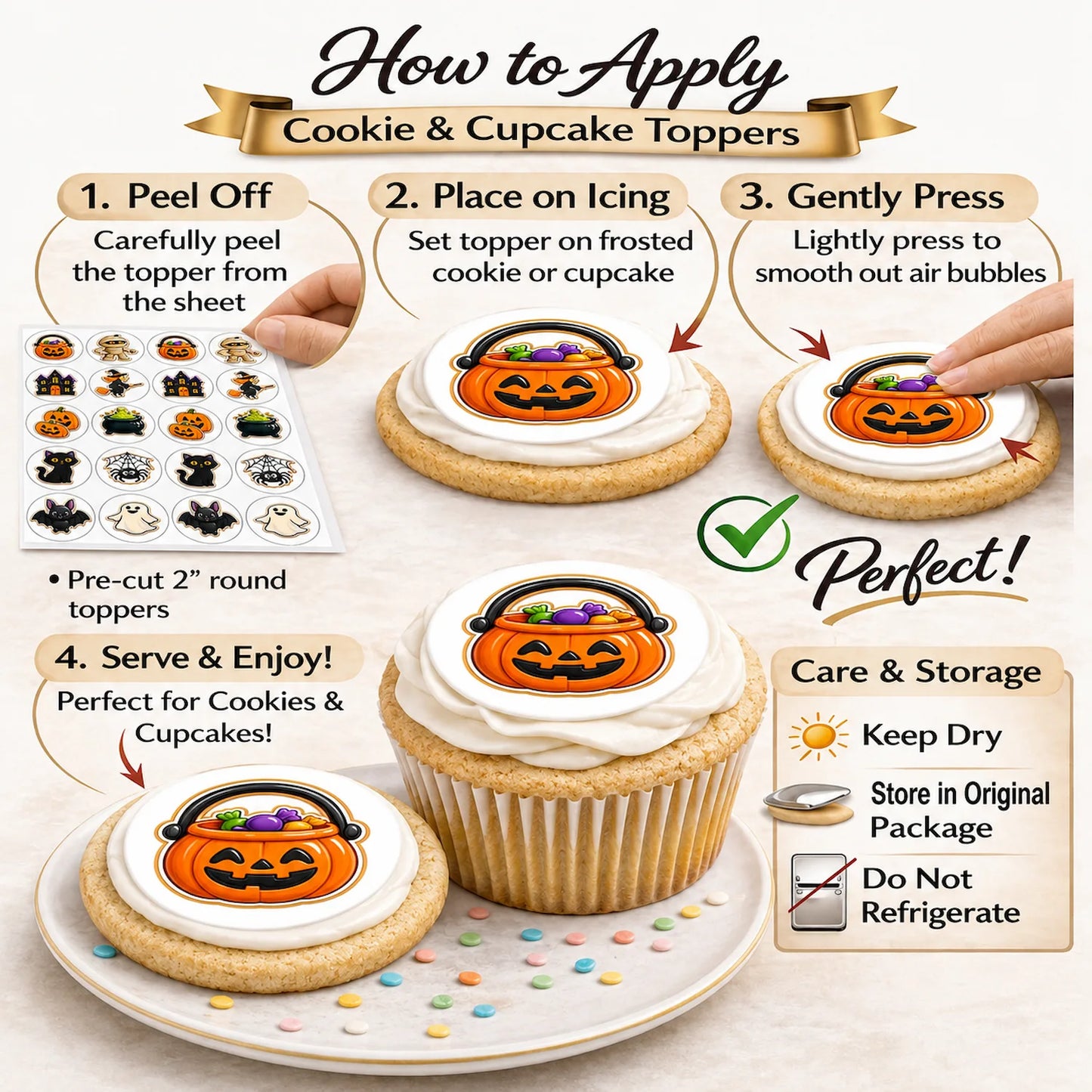 How to apply Halloween Edible Image Cookie & Cupcake Topper Trick or Treat Crew - 20 Precut Icing Sheet- RA Pape 