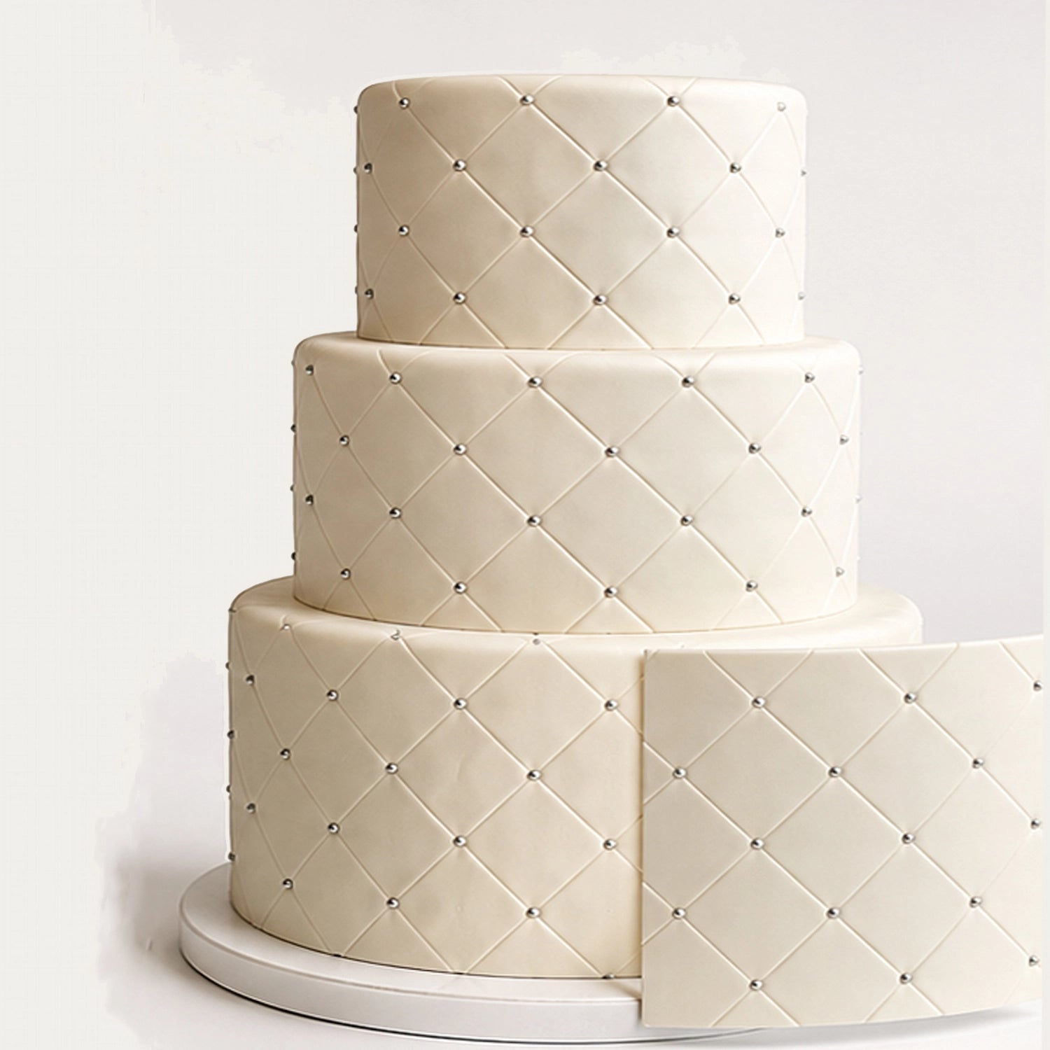 How to apply Ivory Tufted Wedding Custom Edible Image Cake Wrap – Seamless Icing Sheet - RA Pape