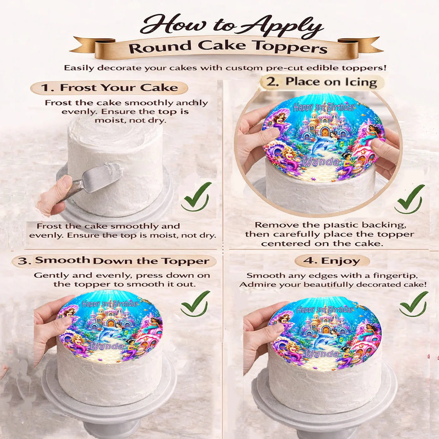 How to Apply Mermaid Under The Sea Birthday Edible Image Cake Topper - Precut 8" Icing Sheet - RA Pape
