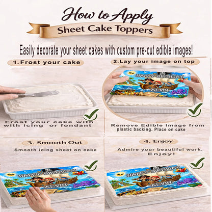 How to apply Pirate Treasure Birthday Adventure Edible Image Cake Topper- 1/4 Icing Sheet - RA Pape