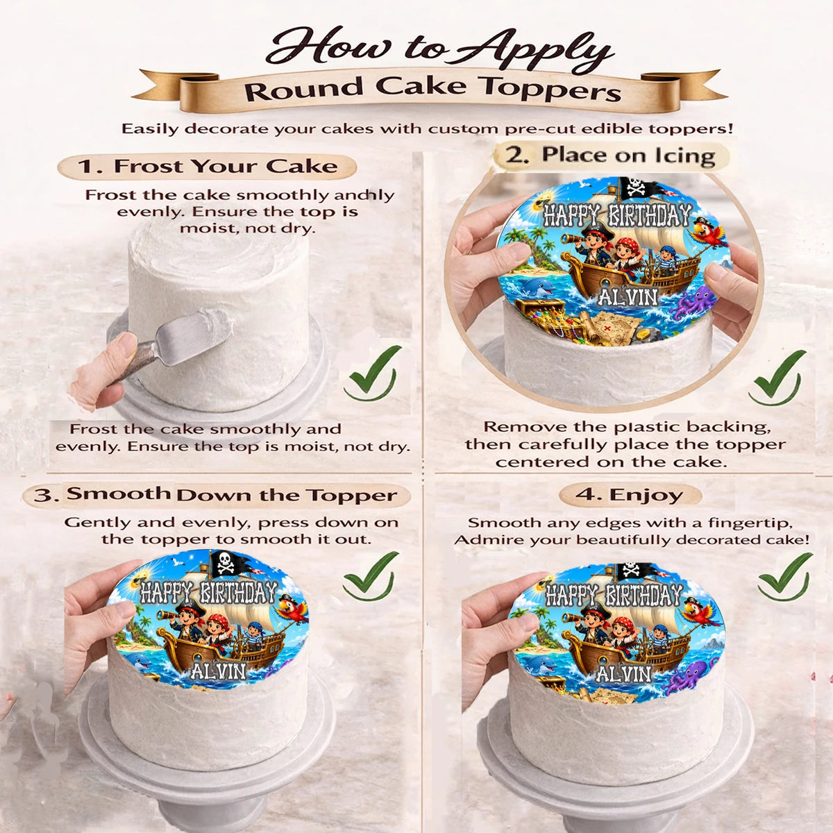 How to apply Pirate Treasure Birthday Adventure Edible Image Cake Topper - Precut 8" Icing Sheet