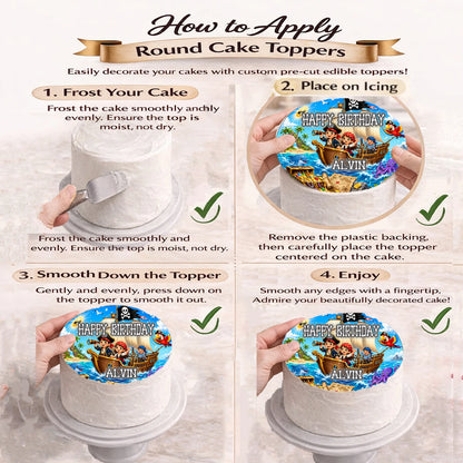 How to apply Pirate Treasure Birthday Adventure Edible Image Cake Topper - Precut 8" Icing Sheet
