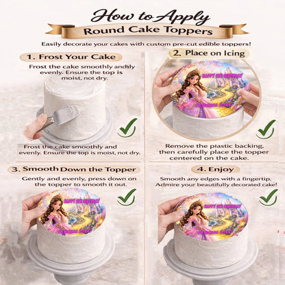 How to apply Princess Birthday Edible Image Cake Topper -  Precut 8" Icing Sheet - RA Pape