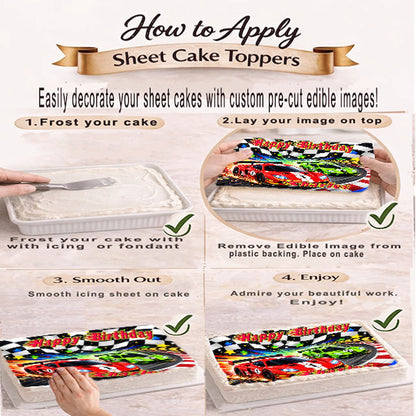 How to Apply Race Car Birthday Edible Image Cake Topper - 1/4 Icing Sheet - RA Pape