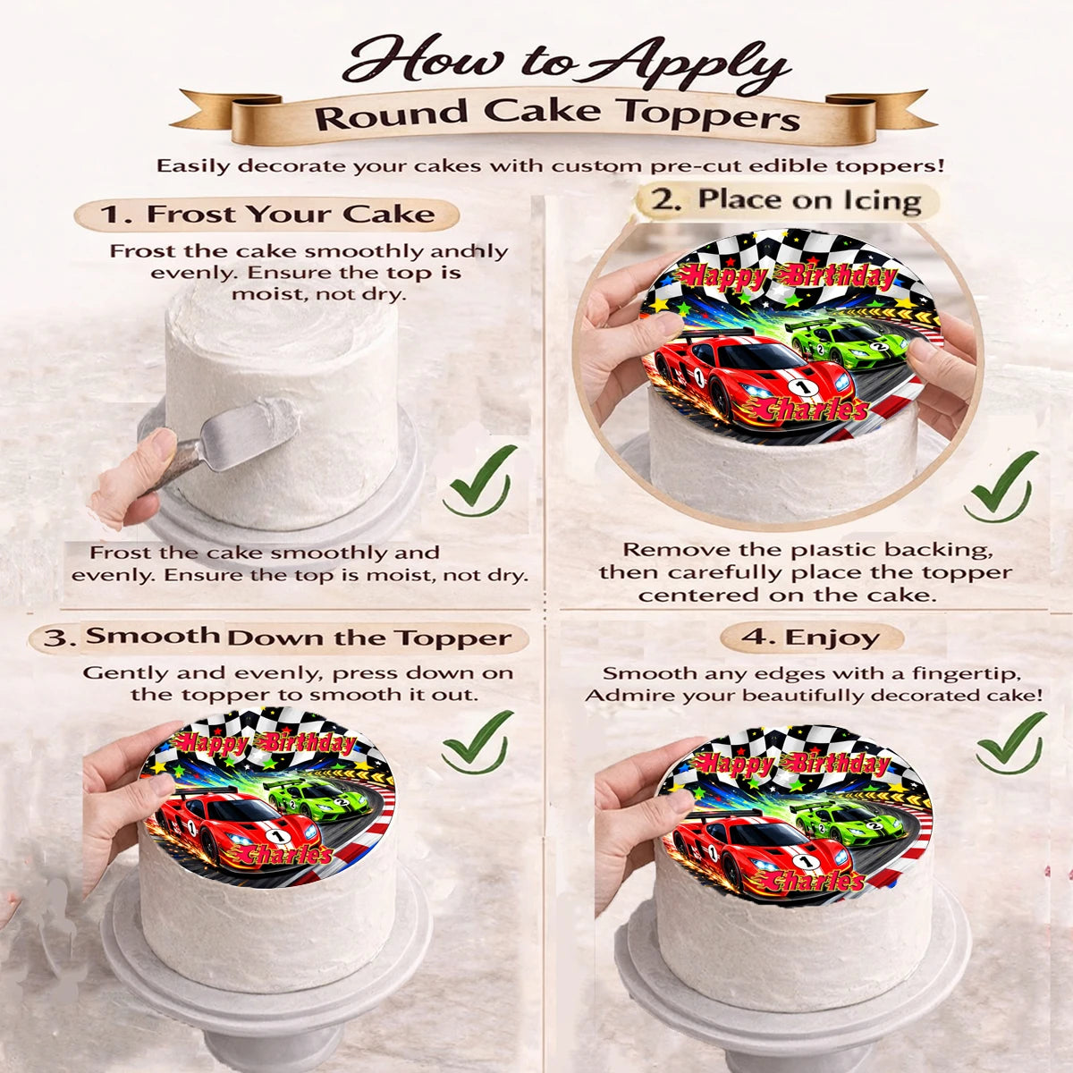 How to apply Race Car Birthday Edible Image Cake Topper - 8" Icing Sheet - RA Pape
