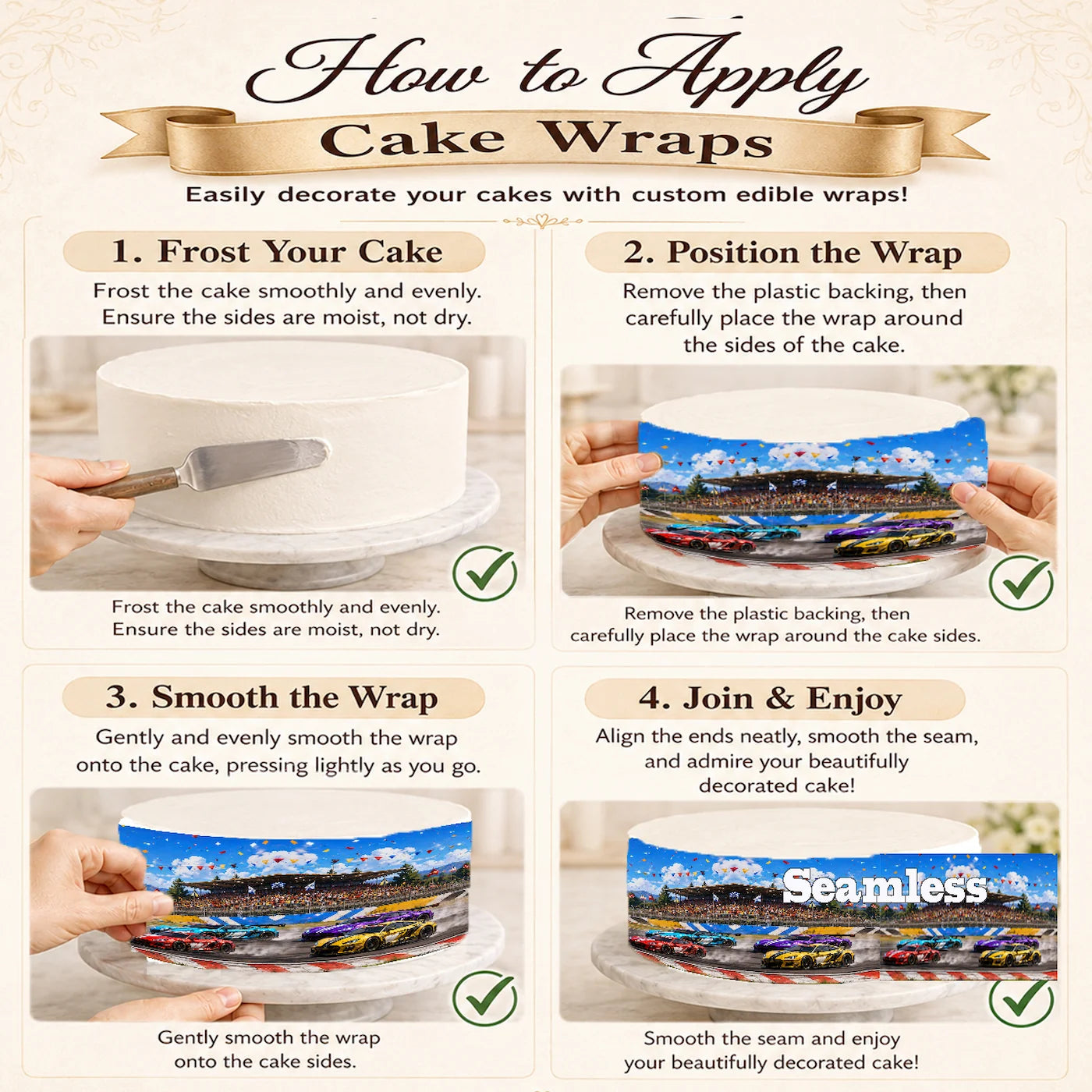 How to apply Seamless Race Car Edible Image Cake Wrap-  Birthday Icing Sheet - RA Pape