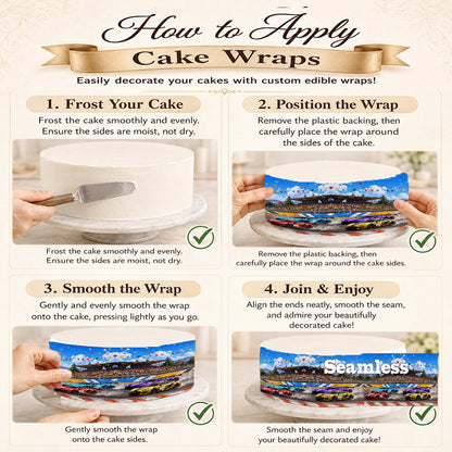 How to apply Seamless Race Car Edible Image Cake Wrap-  Birthday Icing Sheet - RA Pape