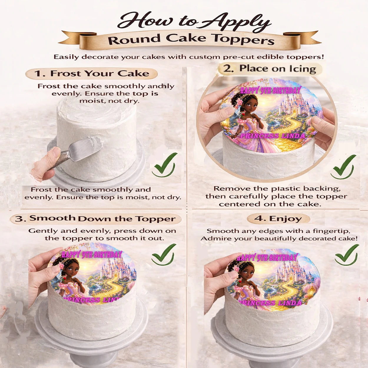 How to use Beautiful Princess Birthday Party Edible Image Cake Topper - Precut 8" Icing Sheet - RA Pape