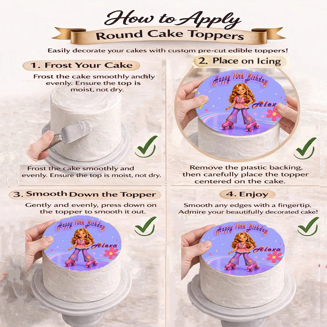 How to apply Fashion Doll Roller Skater Edible Image Cake Topper - precut 8" Icing Sheet - RA Pape