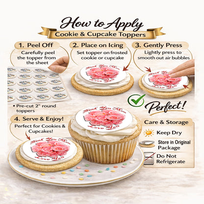 Custom Edible Cake Topper – Mother's Day Peach Rose Bouquet Design – Icing Sheet Cookie & Cupcake Images –20 Pre-cut 2” Round– RA Pape