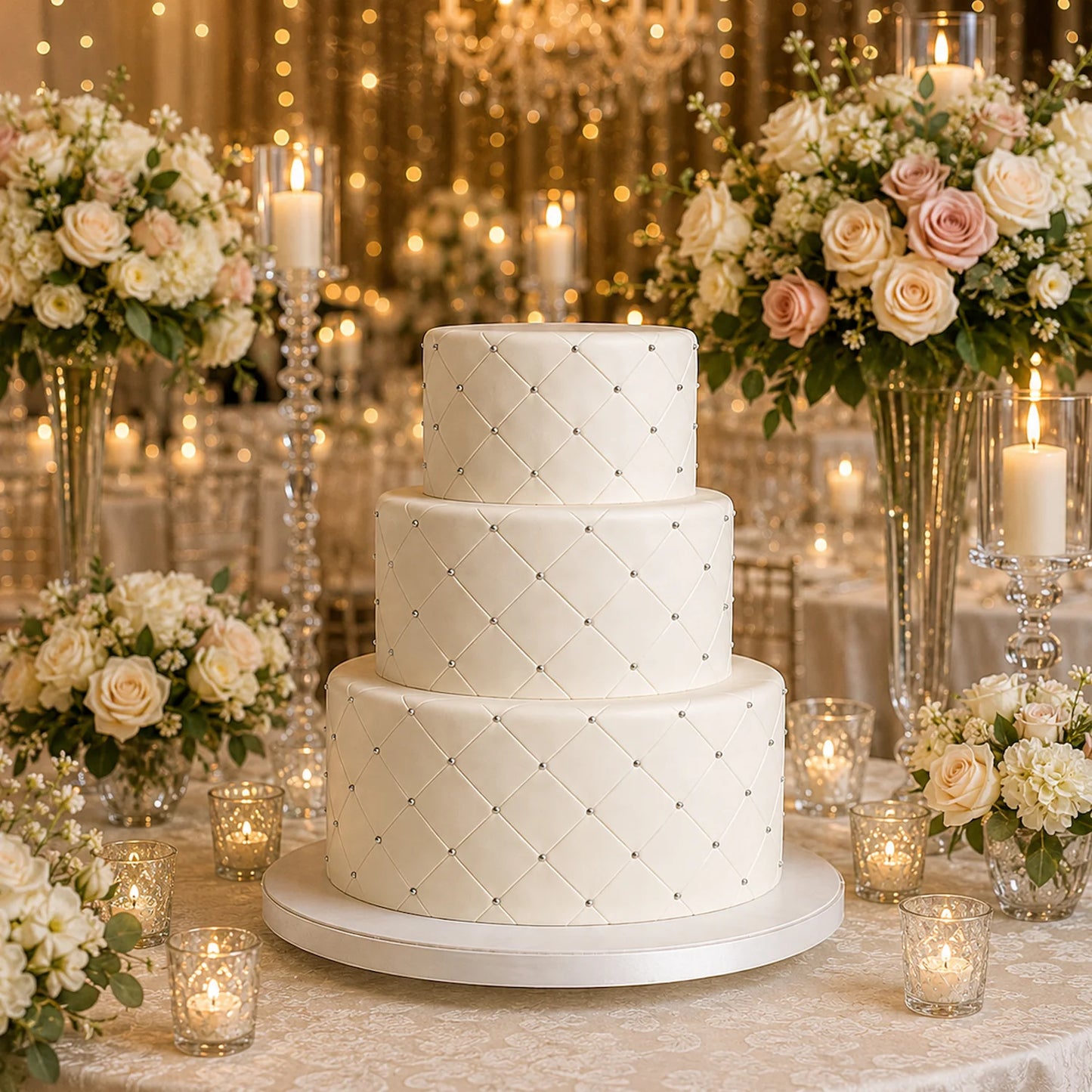 Ivory Tufted Wedding Custom Edible Image Cake Wrap – Seamless Icing Sheet - RA Pape