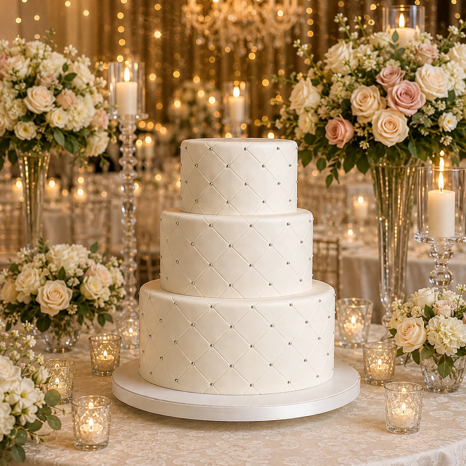 Ivory Tufted Wedding Custom Edible Image Cake Wrap – Seamless Icing Sheet - RA Pape