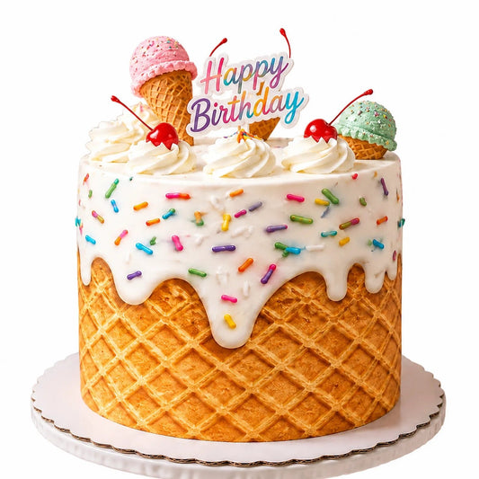 Ice Cream Birthday Seamless Edible Image Cake Wrap - Icing Sheet