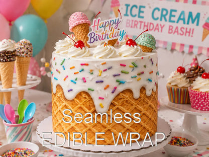 Ice Cream Edible Image Cake Wrap - Seamless Celebration - Birthday - Icing Sheet - RA Pape 