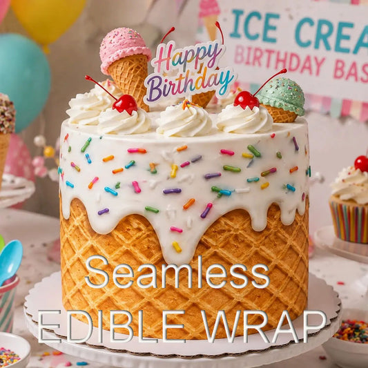 Ice Cream Birthday Seamless Edible Image Cake Wrap - Icing Sheet