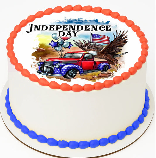 Independence Day Truck Edible Image Cake Topper