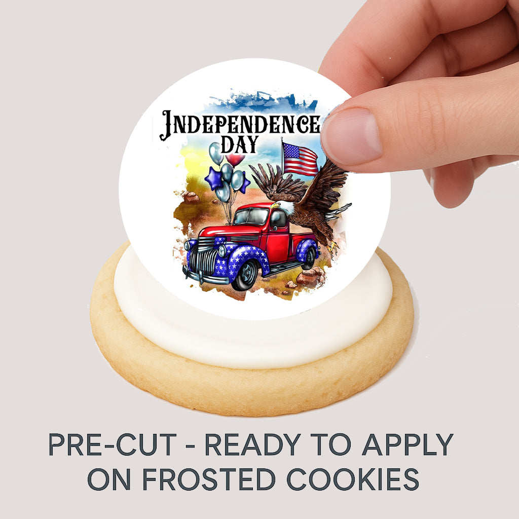 Independence Day Truck Edible Image Cookie & Cupcake Toppers –  Precut 2” Rounds Easy to apply