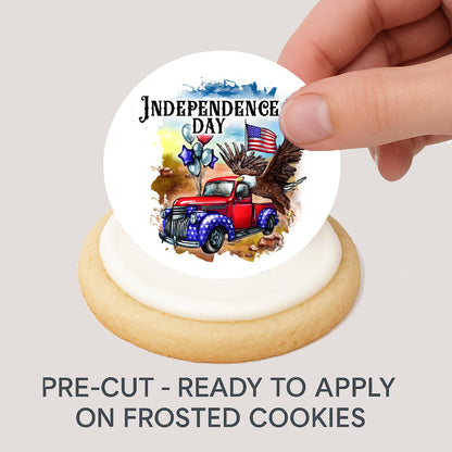 Independence Day Truck Edible Image Cookie & Cupcake Toppers –  Precut 2” Rounds Easy to apply