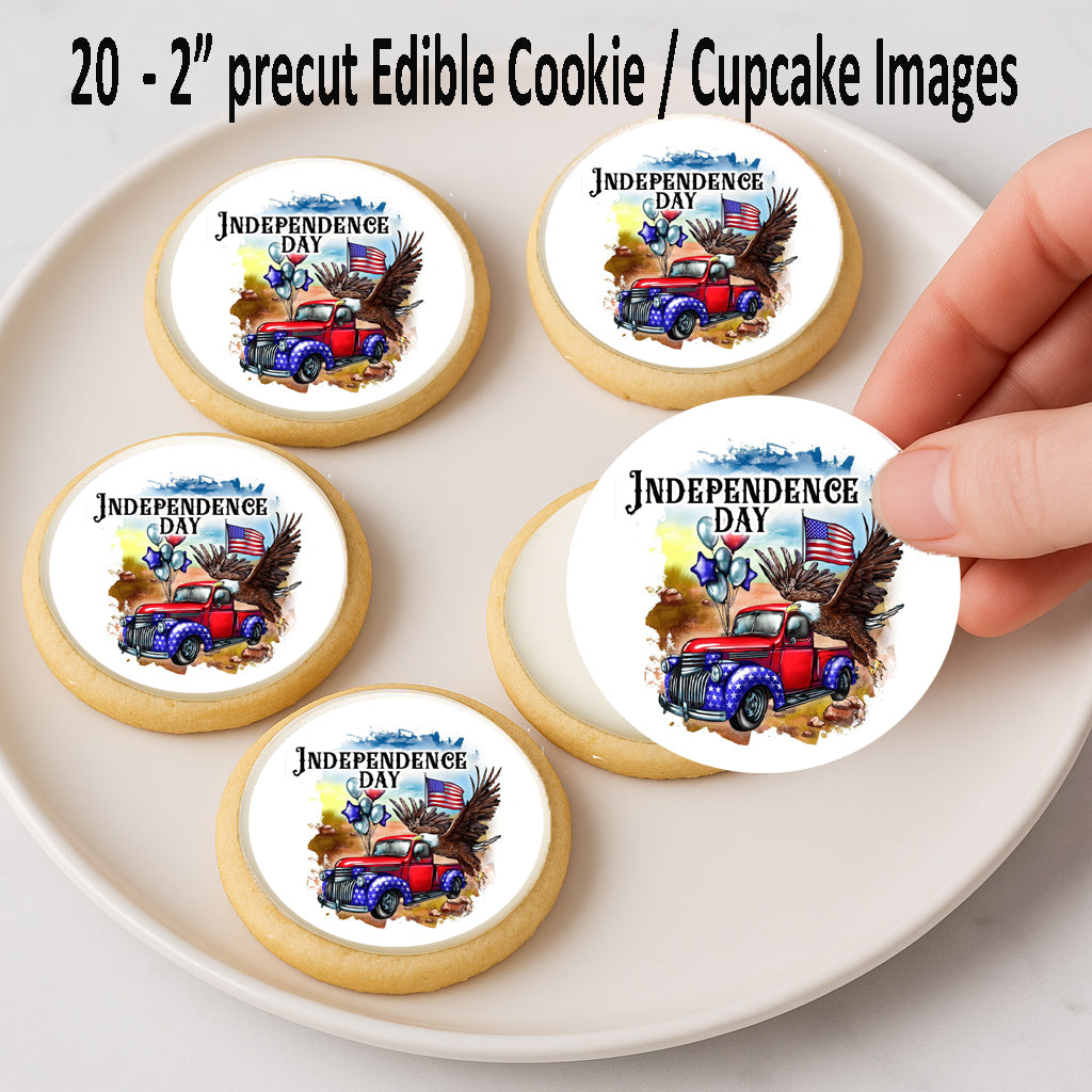 Independence Day Truck Edible Image Cookie & Cupcake Toppers –  Precut no cutting needed