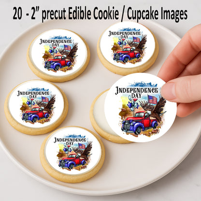 Independence Day Truck Edible Image Cookie & Cupcake Toppers –  Precut no cutting needed