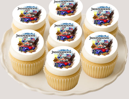Independence Day Truck Edible Image Cookie & Cupcake Toppers –  Precut 2” Rounds makes you look great