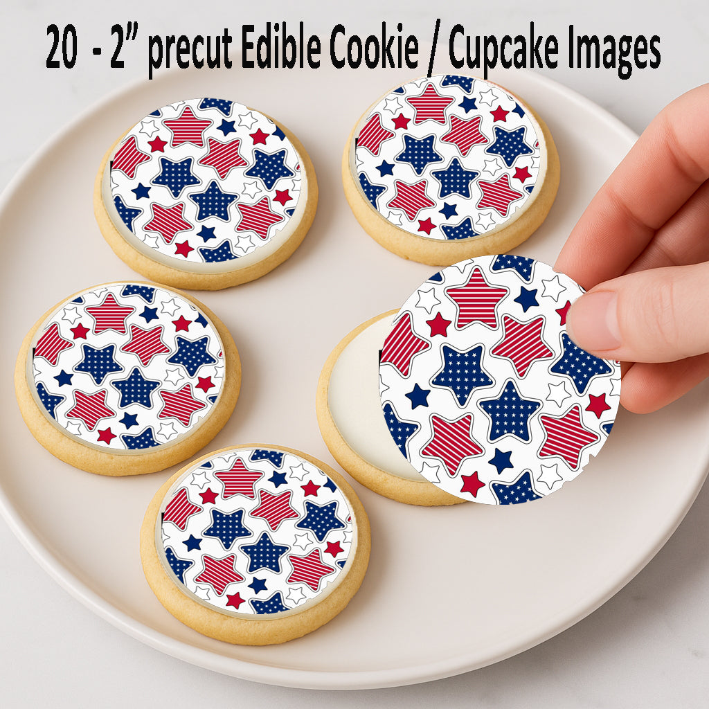Independence Star Edible Image Cookie & Cupcake Toppers –  Precut 2” Rounds