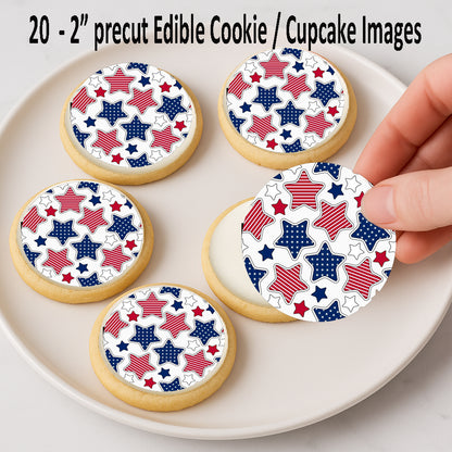 Independence Star Edible Image Cookie & Cupcake Toppers –  Precut 2” Rounds
