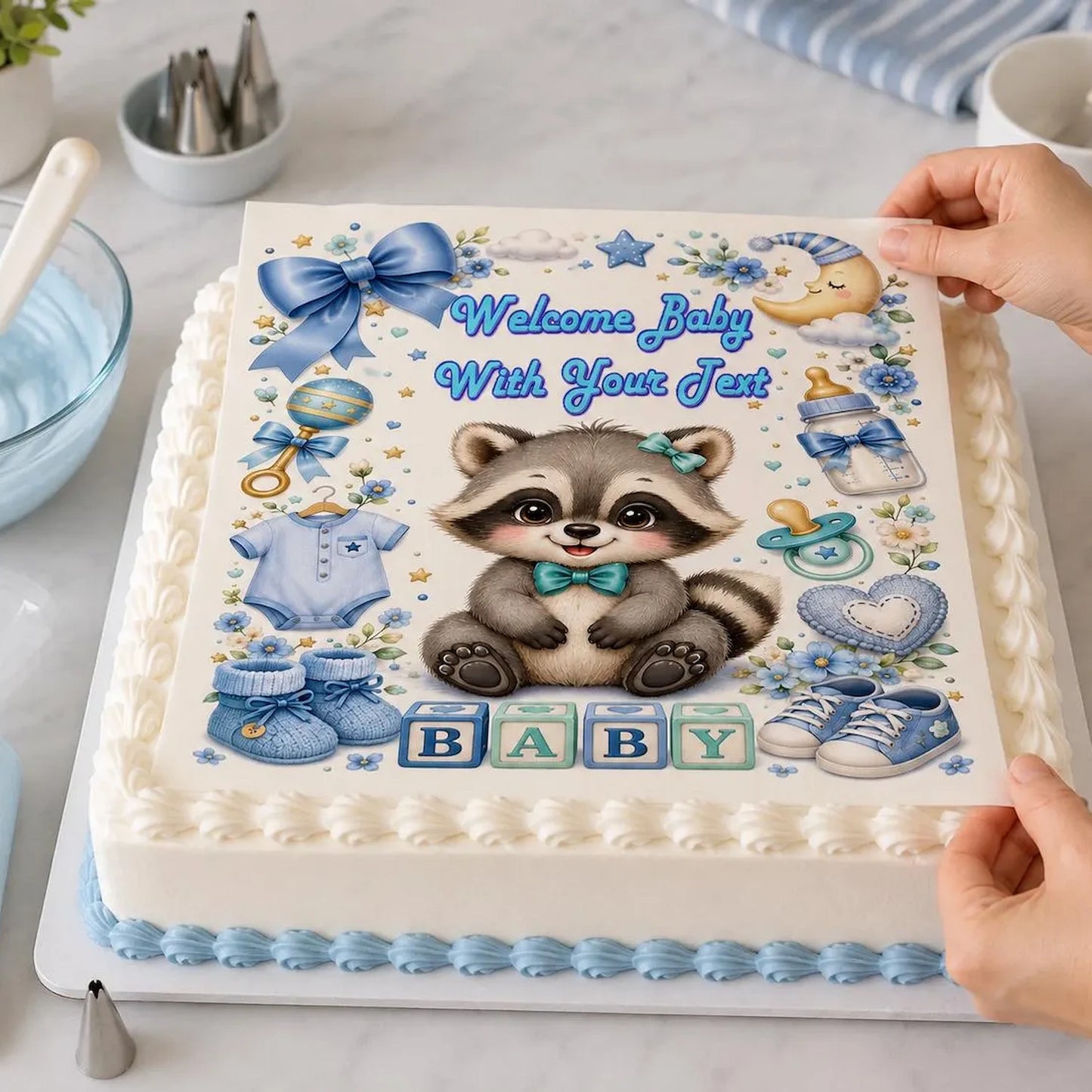 It's A Boy Custom Edible Image Cake Topper  - Baby Shower - 1/4 Icing Sheet easy to apply