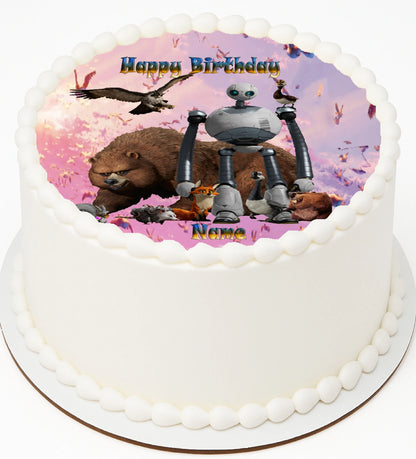 Birthday Edibe Icing IMages cake  Topper with robot and bear design.
