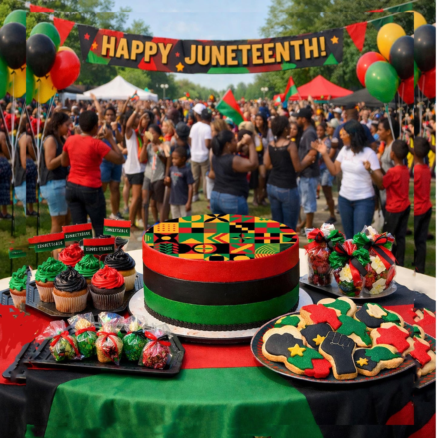 Juneteenth Bold and Beautiful Edible Image Cake Topper – Pre-cut 8" Round Icing Sheet