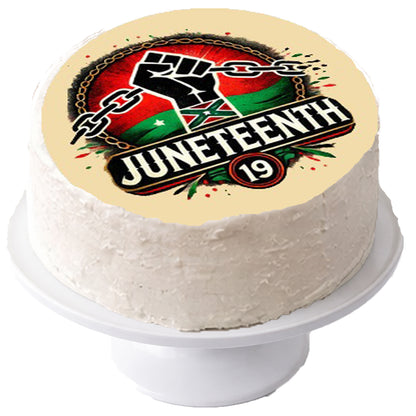 Juneteenth Breaking the Chains Edible Image Cake Topper – Pre-cut 8" Round Icing Sheet