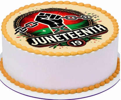 Edible Icing Images Cake Topper with Juneteenth Breaking the Chains-themed decoration