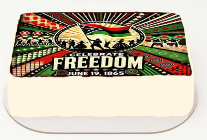Edible Icing Image Sheet Cake Topper with Juneteenth Celebrate Freedom themed decoration