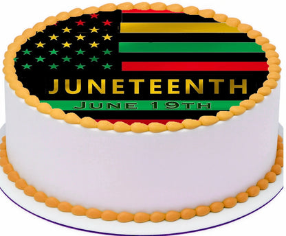 Edible Icing Images Cake Topper with Juneteenth Pride Flag-themed decoration