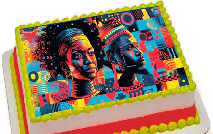 Custom Edible Cake Topper – Juneteenth Strong and Powerful Design – 1/4 Sheet Cake (9x13) – Precut Icing Sheet – RA Pape