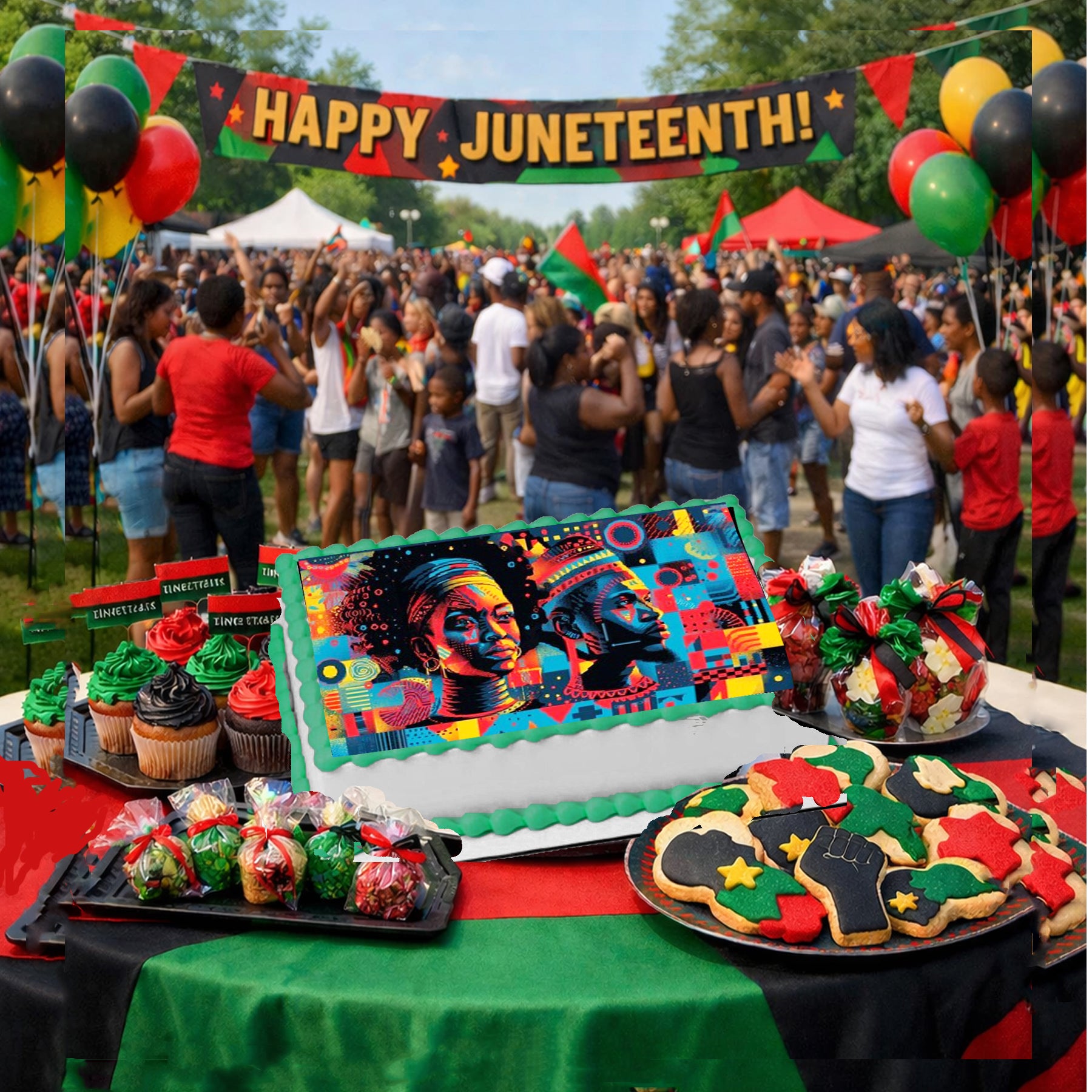 Juneteenth Strong and Powerful Edible Image Cake Topper – Celebration