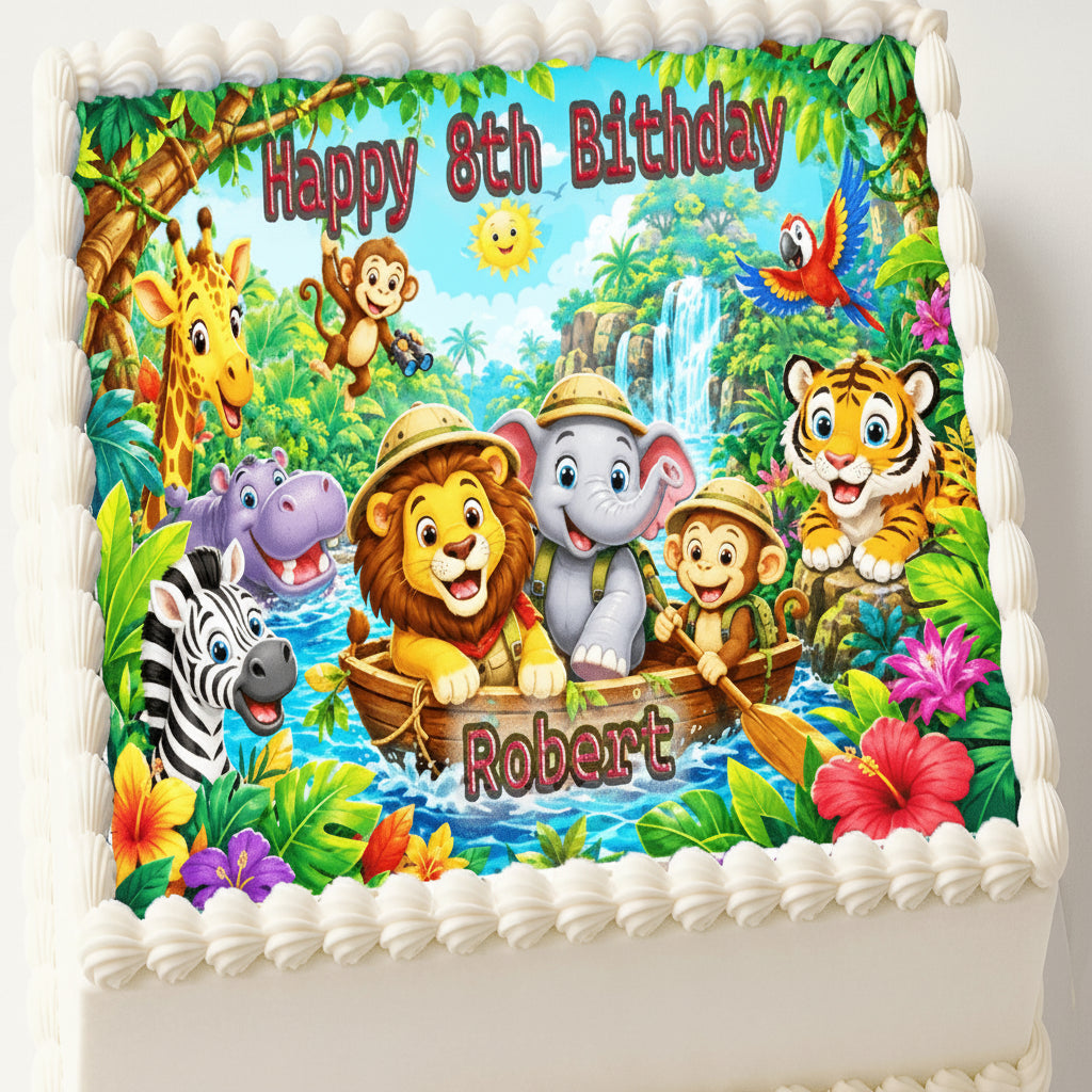 Custom Edible Image Cake Topper - Jungle Safari Adventure Birthday - 1/4 Icing Sheet - RA Pape Fun to use