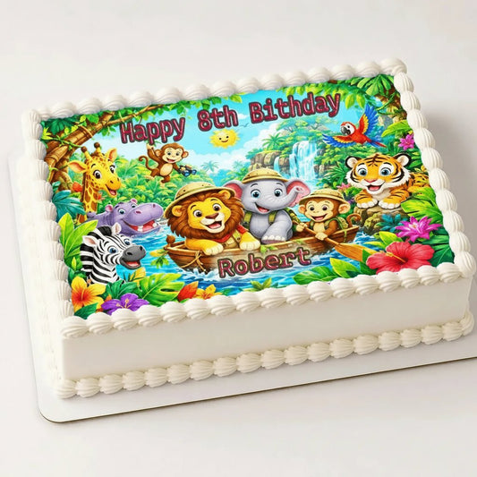Jungle Safari Birthday Edible Image Cake Topper - 1/4 Icing Sheet